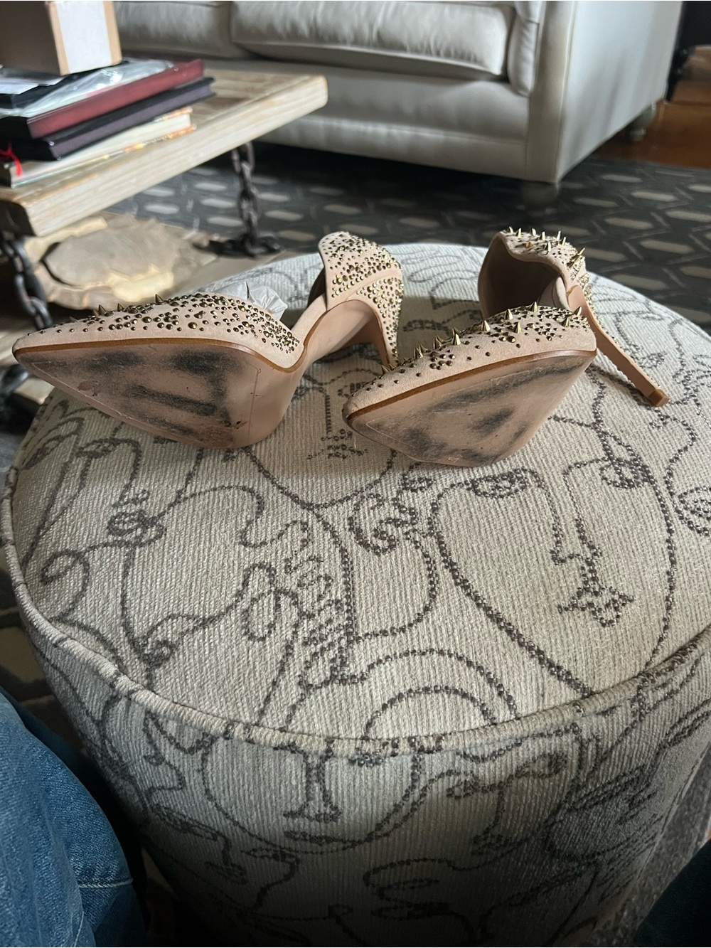 Zara Nude Blush Studded Pointed-Toe D'Orsay Heels - Picture 6 of 8